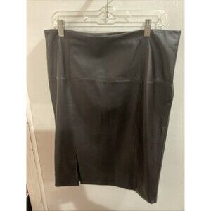 ST. JOHN COLLECTION DEEP BROWN LEATHER PENCIL/STRAIGHT SKIRT Sz 10 Side Zipper